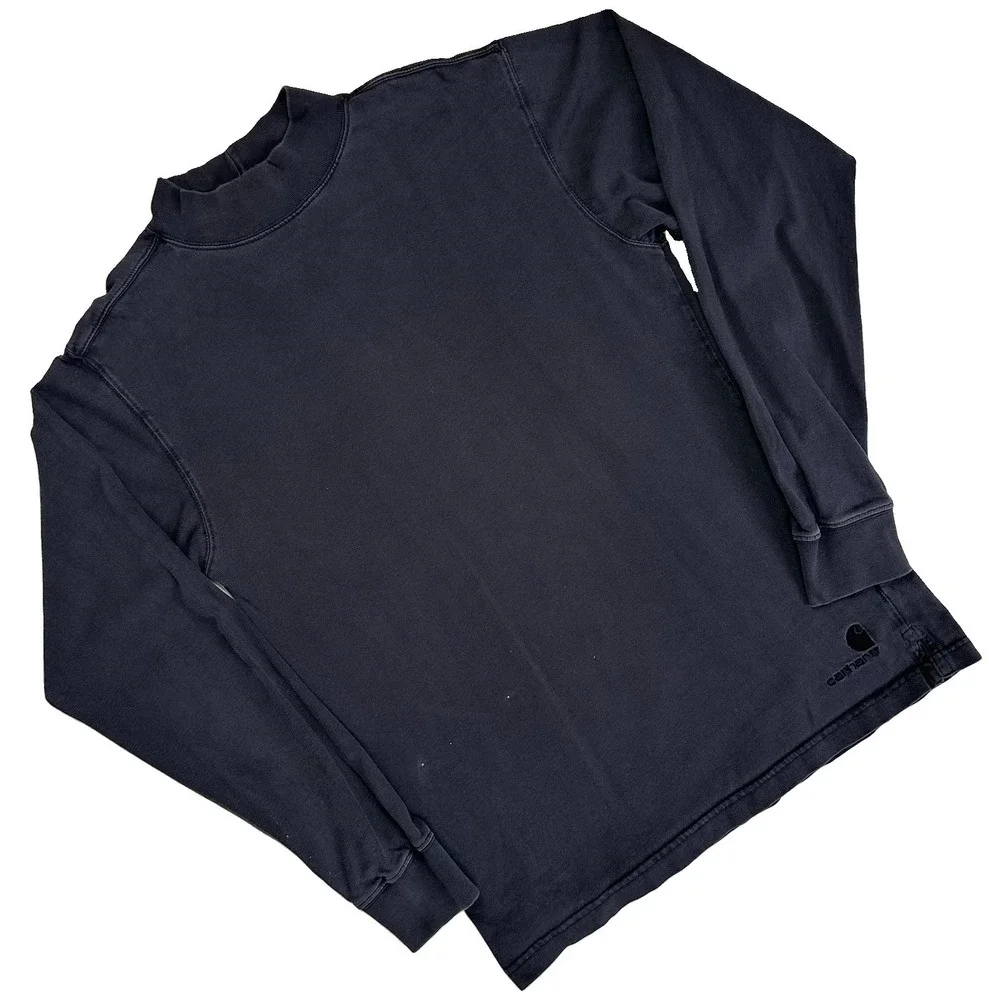 Vtg Carhartt Mock Neck Long Sleeve Workwear Shirt Men M Black Fade Distressed